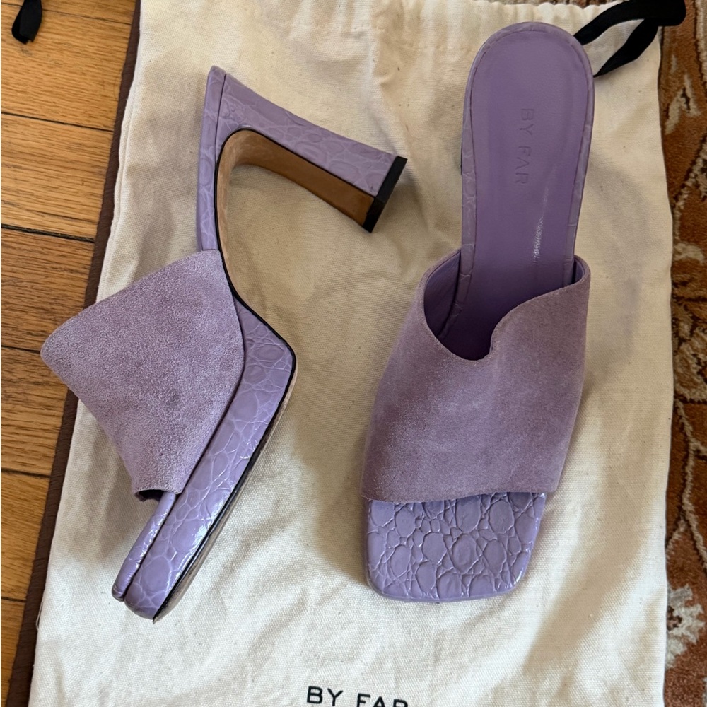 BY FAR Lilac Suede Platform Mule Heels